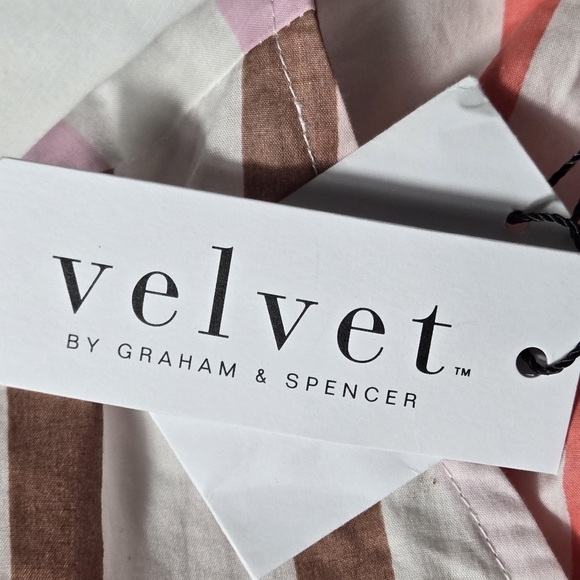 Velvet By Graham & Spencer Striped V-Neck Blouse - Pink, Brown, White, NWT - Picture 10 of 12